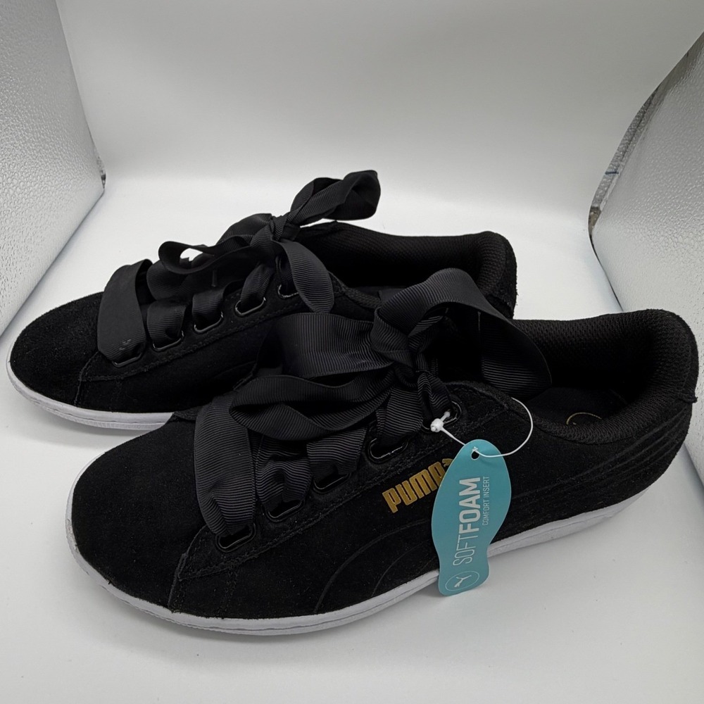Puma Vikky Ribbon Women's 8.5 Black Solid Regular Fit Modern Elegant Coquette - Picture 2 of 15